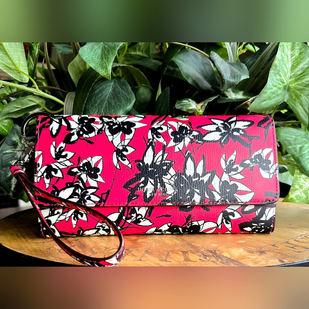 🇺🇲 Henri Bendel Uptown Organizer Red Floral Wallet NWOT